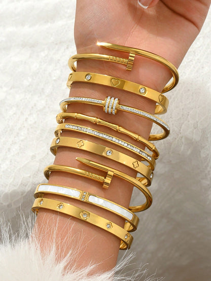 Ensemble 3 bracelets or acier inoxydable, zirconium cœur - Homme/Femme