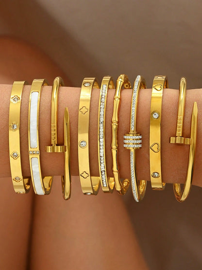 Ensemble 3 bracelets or acier inoxydable, zirconium cœur - Homme/Femme