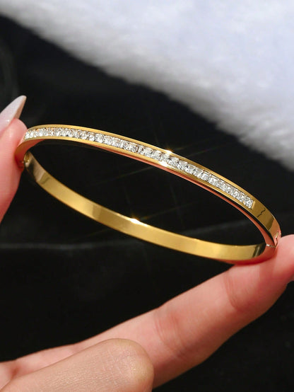 Ensemble 3 bracelets or acier inoxydable, zirconium cœur - Homme/Femme