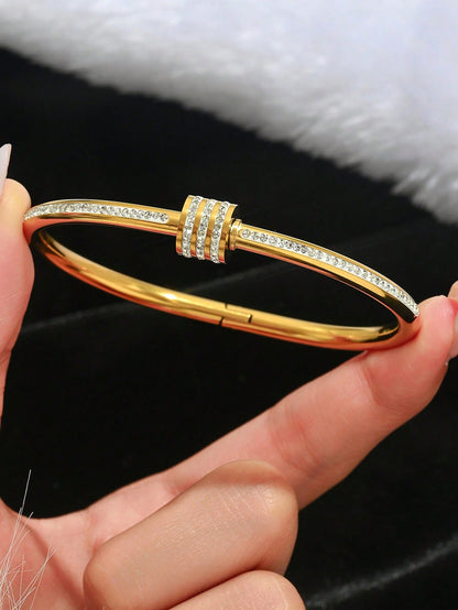 Ensemble 3 bracelets or acier inoxydable, zirconium cœur - Homme/Femme