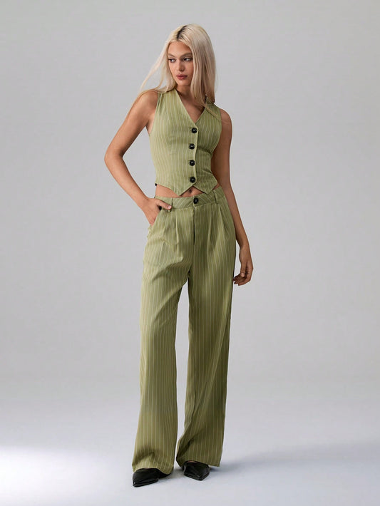 Ensemble costume gilet pantalon rayé ajusté