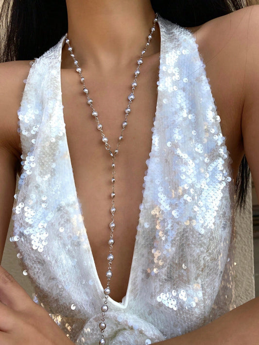 Collier chaîne Y doré/argenté avec pendentif brillant