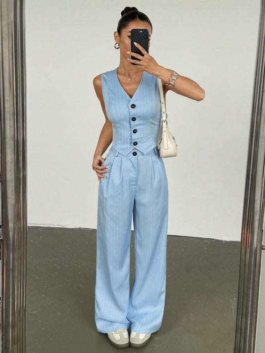 Ensemble décontracté gilet et pantalon rayé