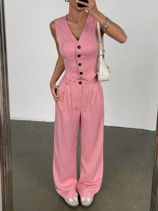Ensemble gilet et pantalon rayé sans manches été