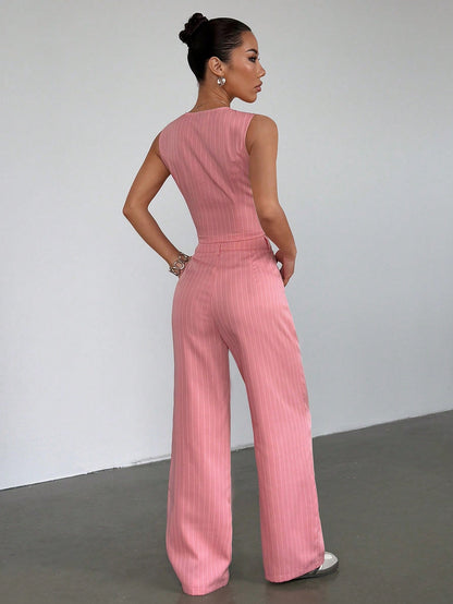 Ensemble gilet et pantalon rayé sans manches été