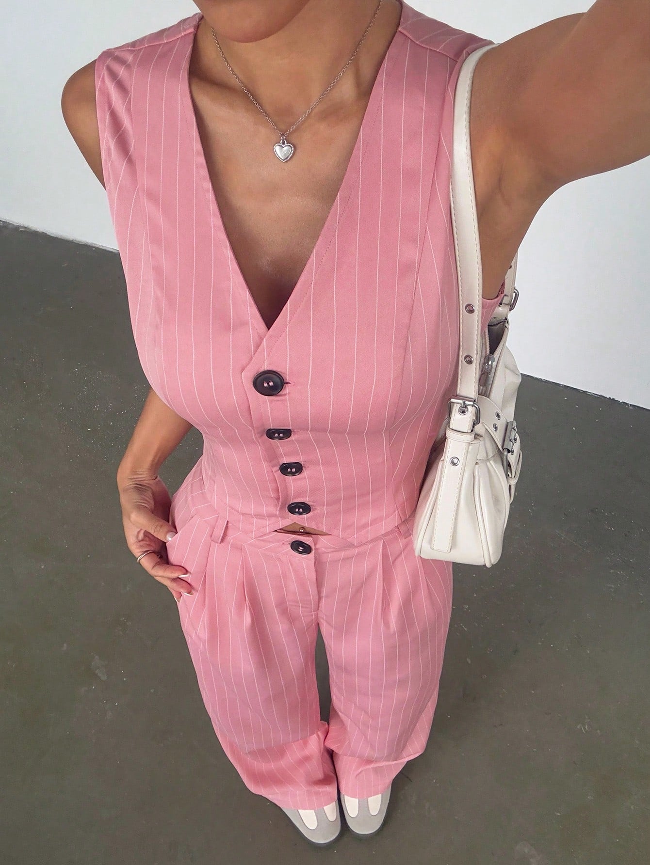 Ensemble gilet et pantalon rayé sans manches été