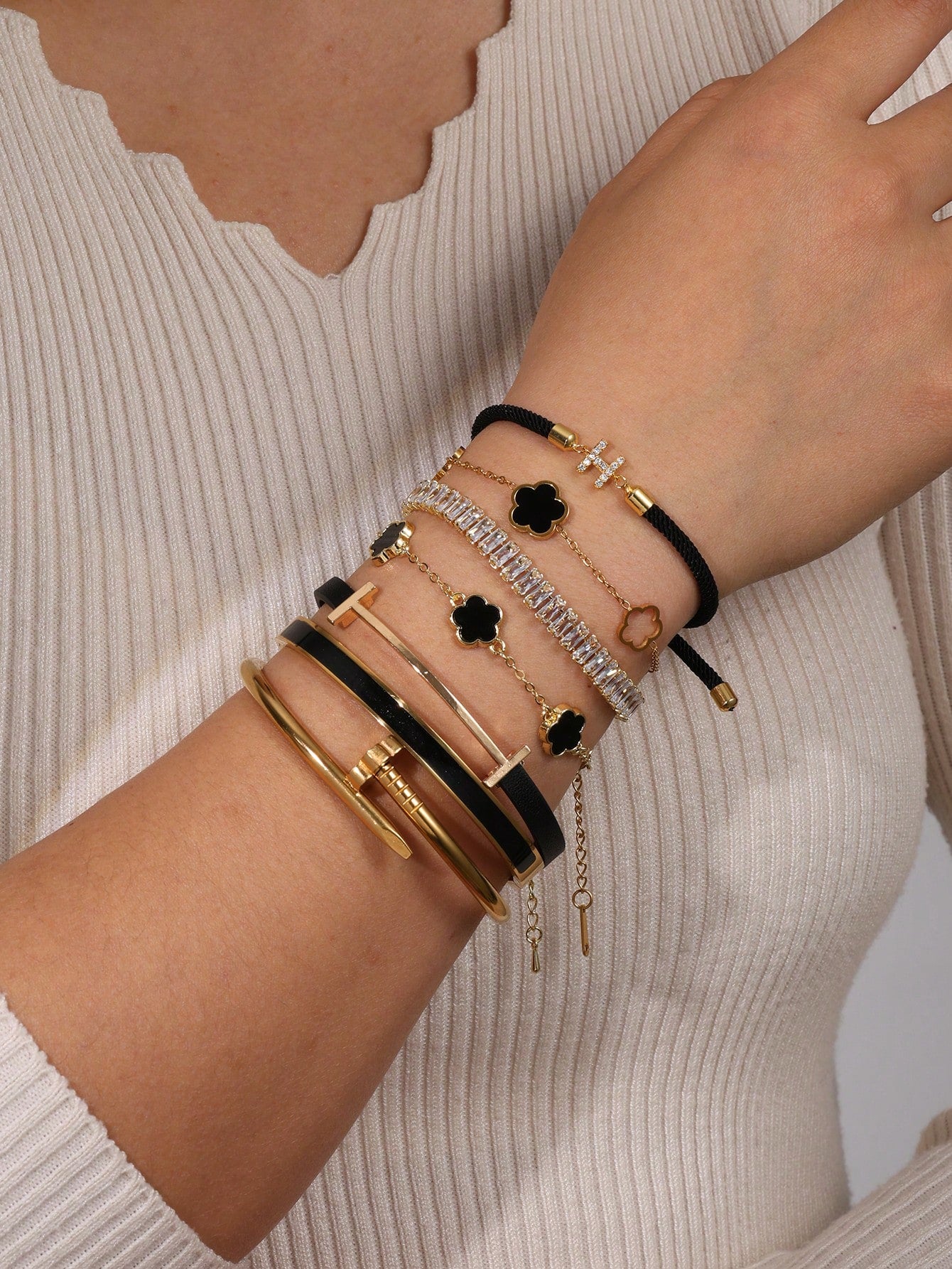 Ensemble bracelet et jonc acier inoxydable pour femme