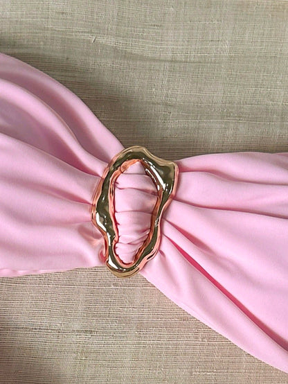 Bikini bandeau uni avec décoration métallique pour femmes
