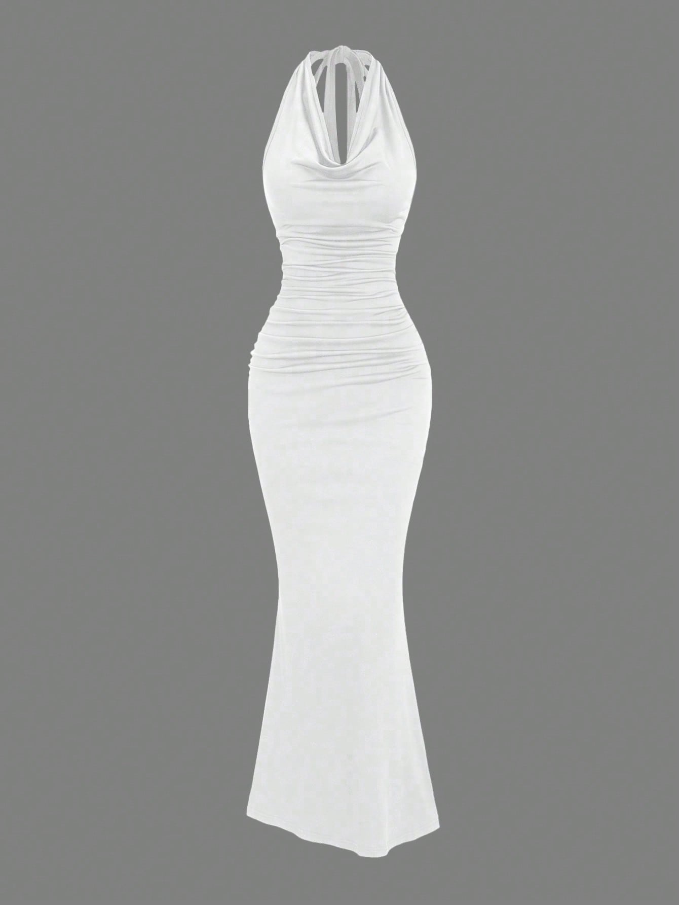 Robe sirène noire col drapé pour soirée