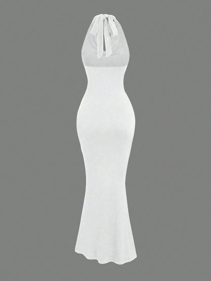 Robe sirène noire col drapé pour soirée