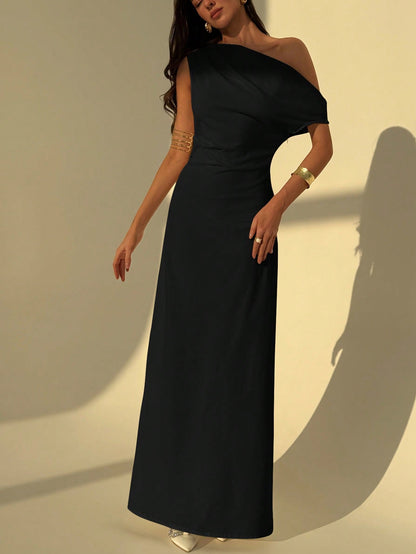 Robe longue asymétrique beige - Élégante et minimaliste