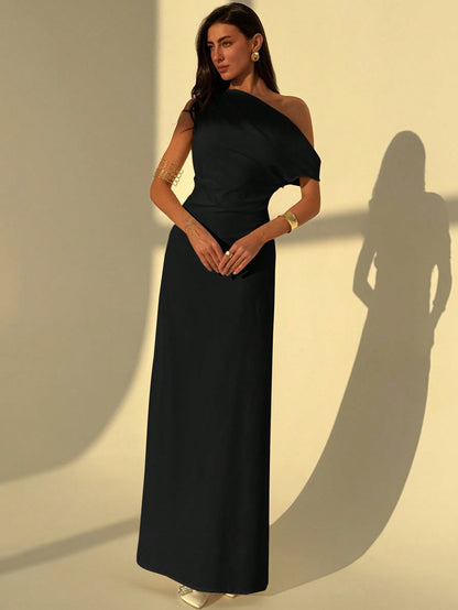 Robe longue asymétrique beige - Élégante et minimaliste