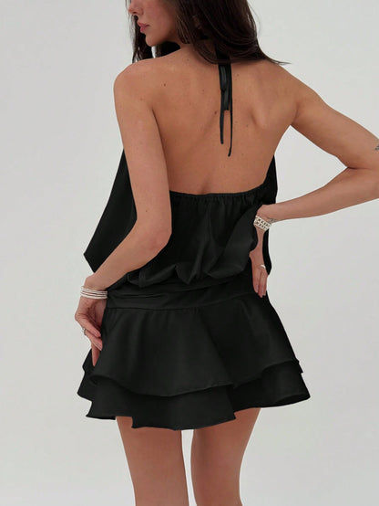 Robe mini dos nu avec volants pour femme