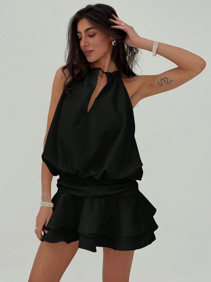Robe mini dos nu avec volants pour femme