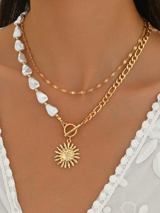 Ensemble 2 colliers perles cœur et soleil punk