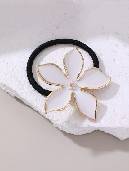 Chouchou Métal Fleur Perle - Lot de 3