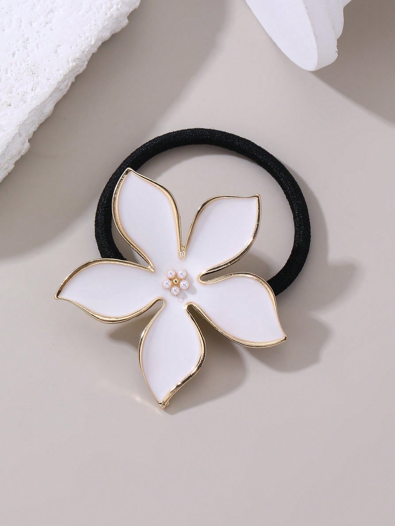 Chouchou Métal Fleur Perle - Lot de 3