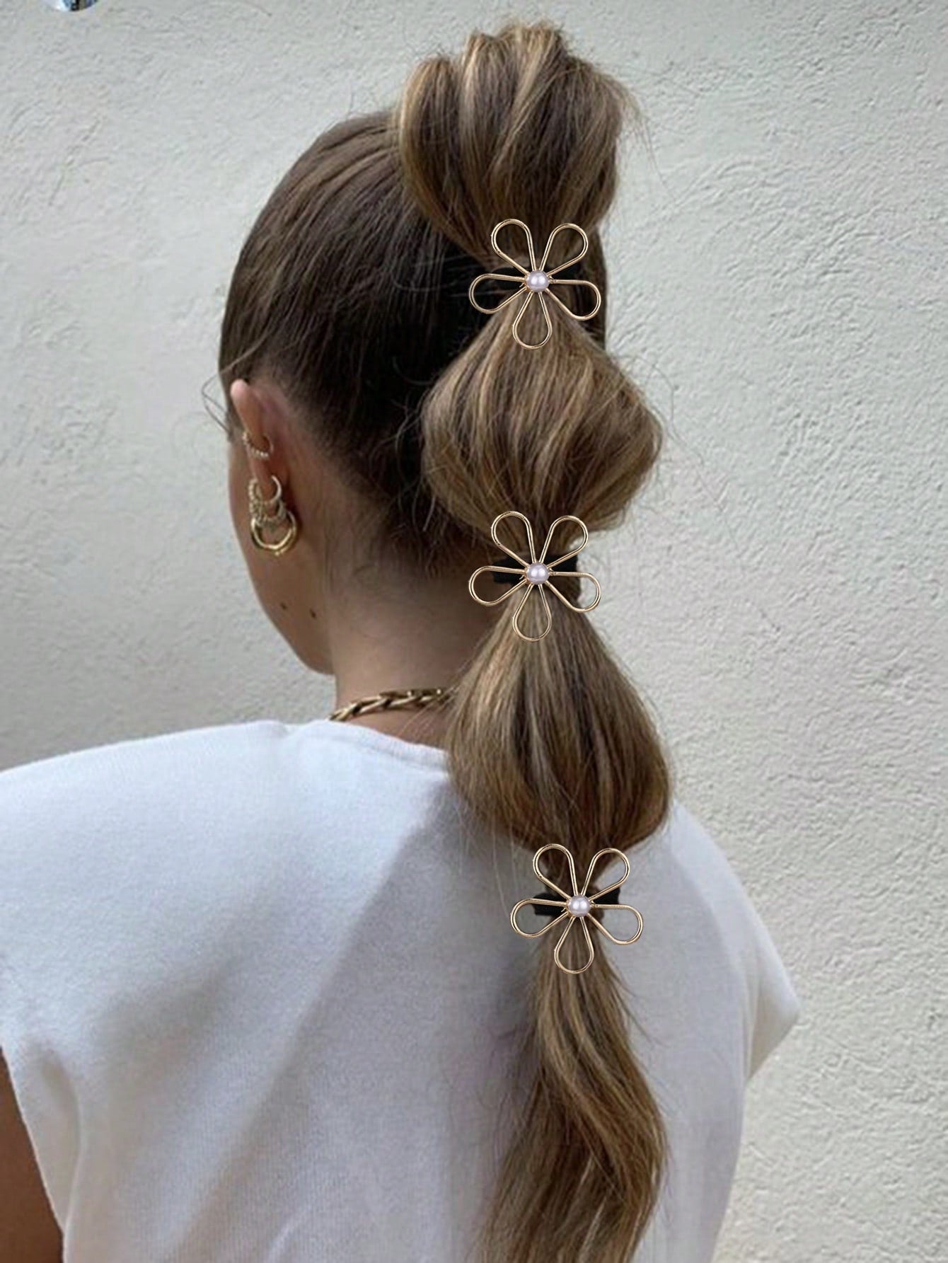 Chouchous Femme 3 pièces Fleur Métallique et Perles