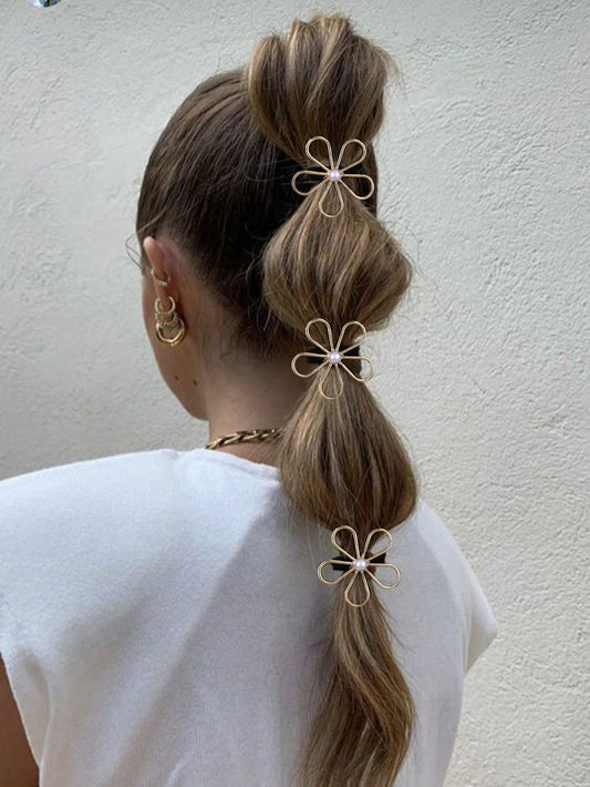 Chouchous Femme 3 pièces Fleur Métallique et Perles