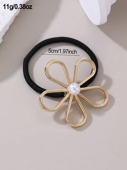 Chouchous Femme 3 pièces Fleur Métallique et Perles