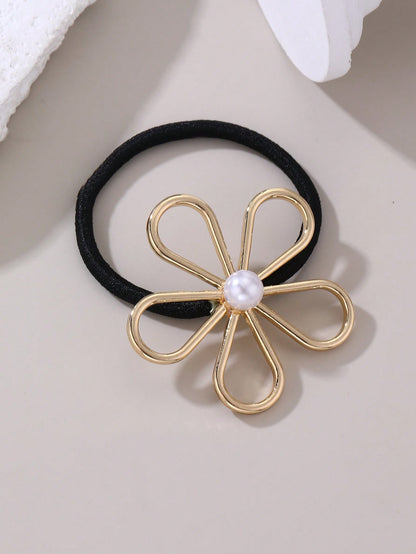 Chouchous Femme 3 pièces Fleur Métallique et Perles