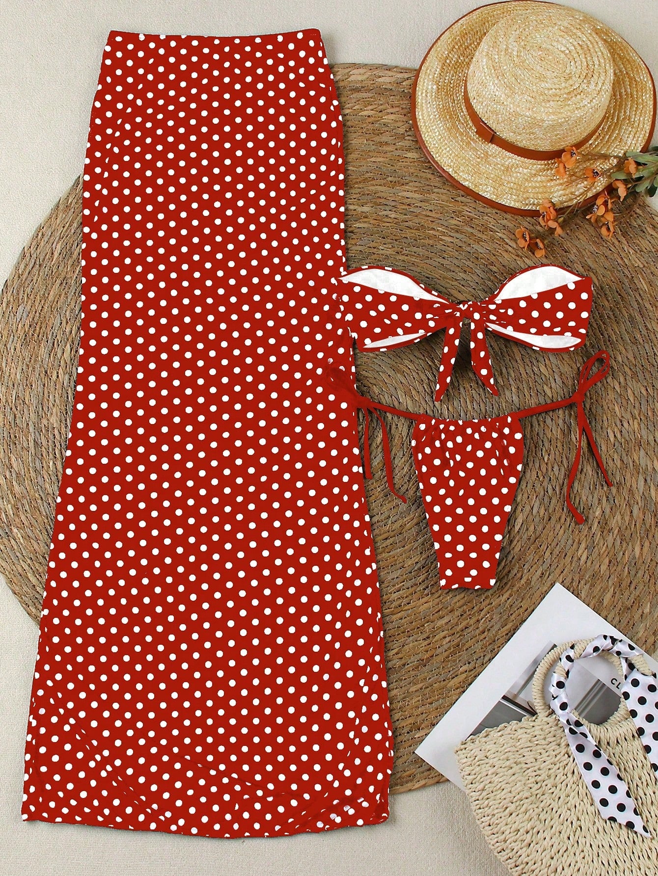 Maillot de bain 3 pièces femme à pois floral Polovedo