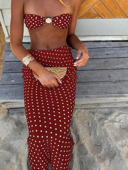 Maillot de bain 3 pièces femme à pois floral Polovedo