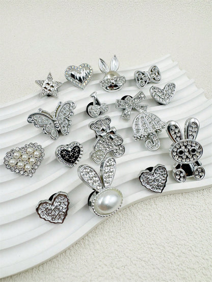 16 Charms Résine pour Chaussures - Cœurs, Papillons, Perles