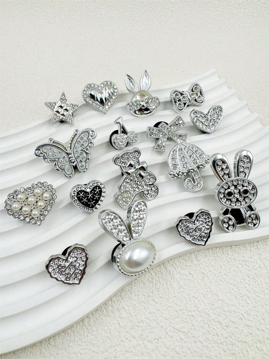 16 Charms Résine pour Chaussures - Cœurs, Papillons, Perles