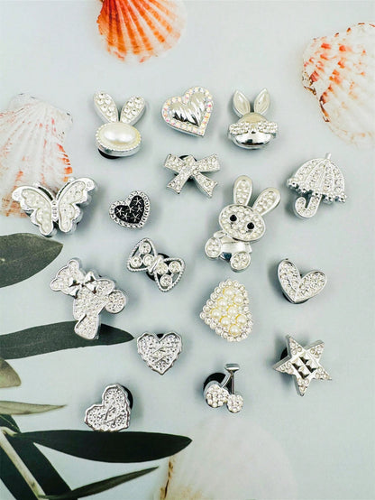 16 Charms Résine pour Chaussures - Cœurs, Papillons, Perles