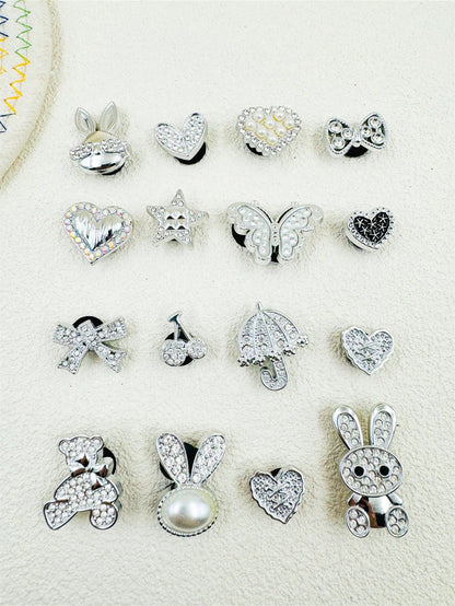16 Charms Résine pour Chaussures - Cœurs, Papillons, Perles
