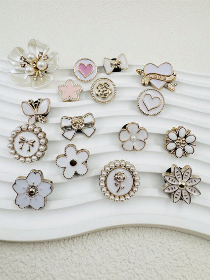 16 Perles Décoratives Résine pour Chaussures - Cœurs et Papillons