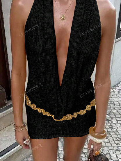 Robe d'été femme col V dos ouvert blanc
