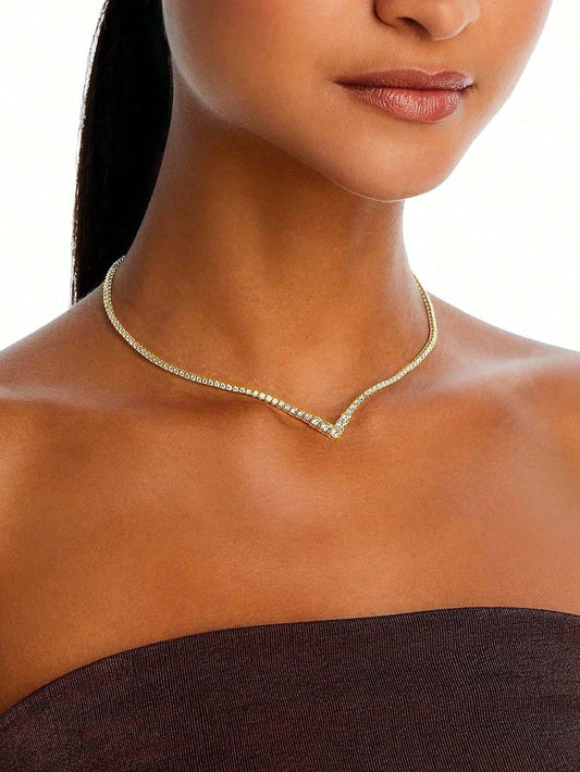 Collier en V strass argent pour femmes