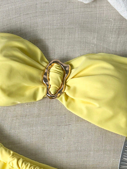 Bikini bandeau string métal uni pour femme