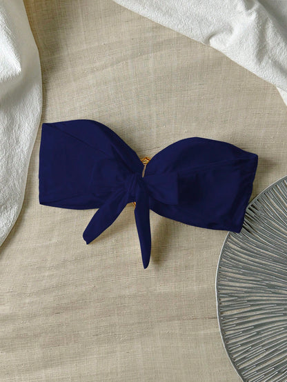Top de bikini bandeau femme unie avec déco métallique