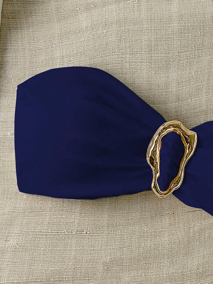 Top de bikini bandeau femme unie avec déco métallique