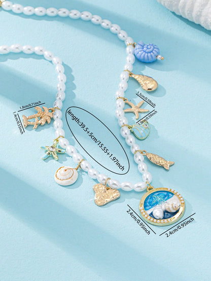 Collier étoile de mer et perles - Bijou bohème pour femme