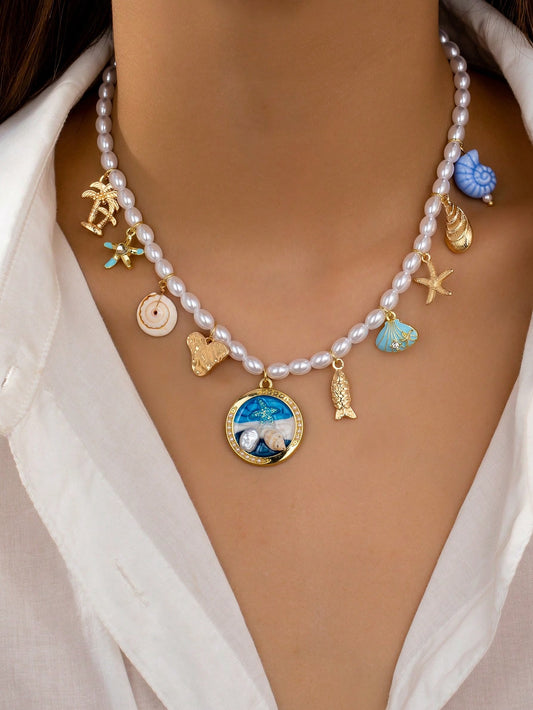 Collier étoile de mer et perles - Bijou bohème pour femme
