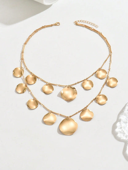 Collier femme pendentif pièce métallique multicouche style punk