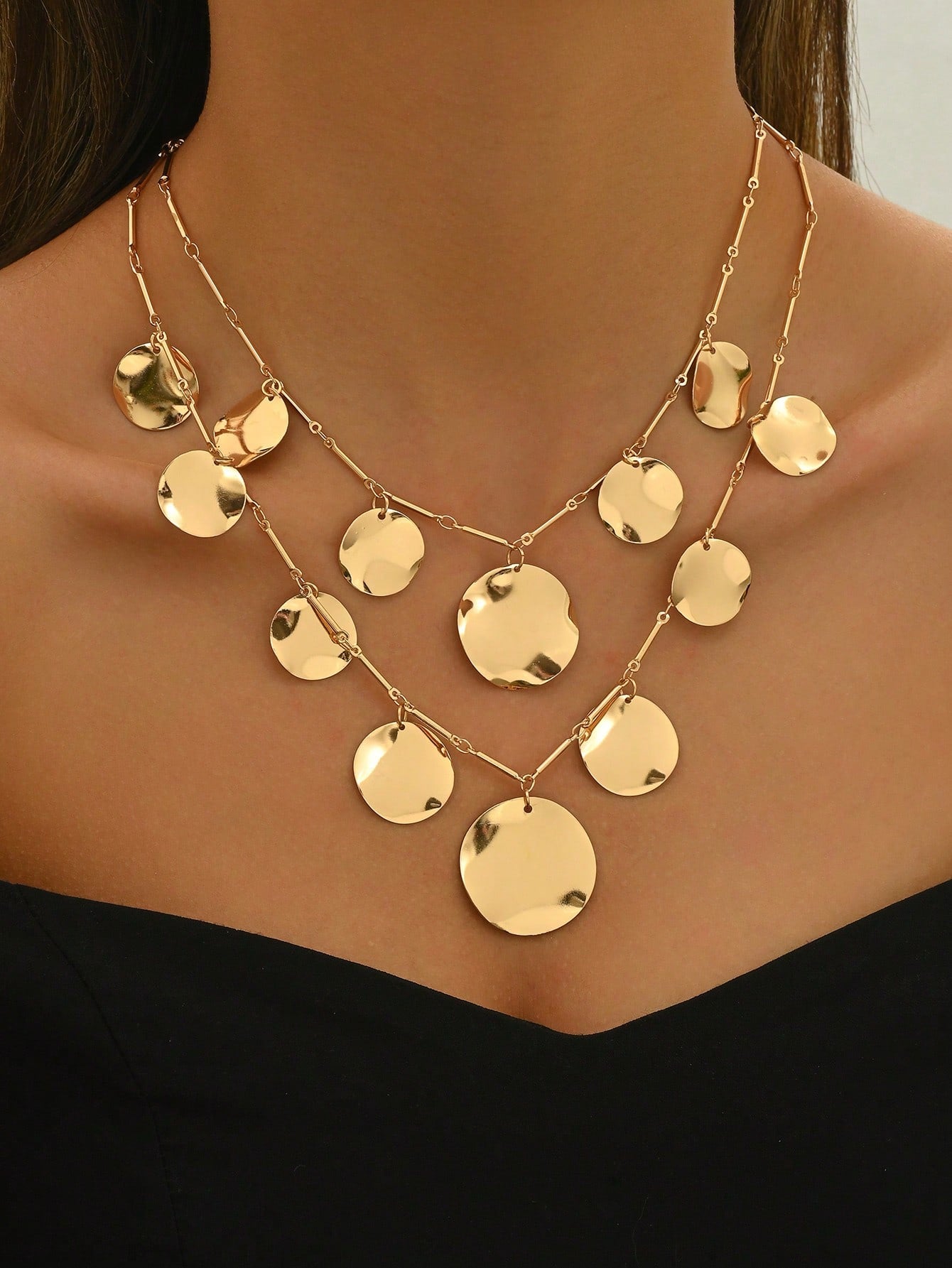 Collier femme pendentif pièce métallique multicouche style punk