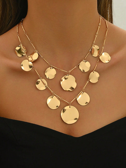 Collier femme pendentif pièce métallique multicouche style punk