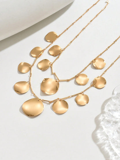 Collier femme pendentif pièce métallique multicouche style punk