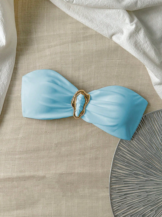 Soutien-gorge de bain sexy avec décoration métallique, couleur unie