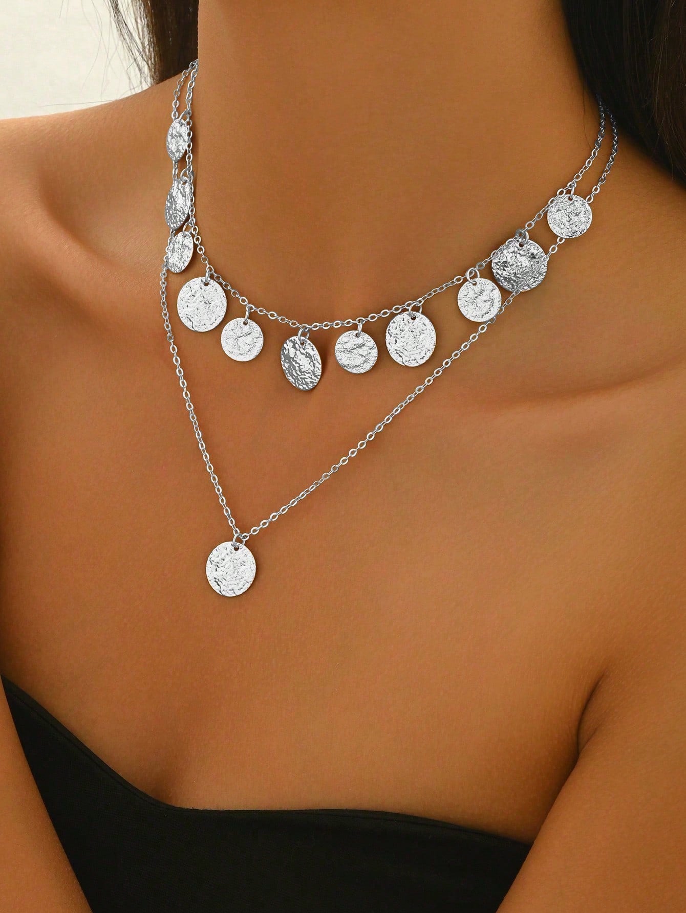 Collier pendentif femme chaîne multi-rangs style punk métallique