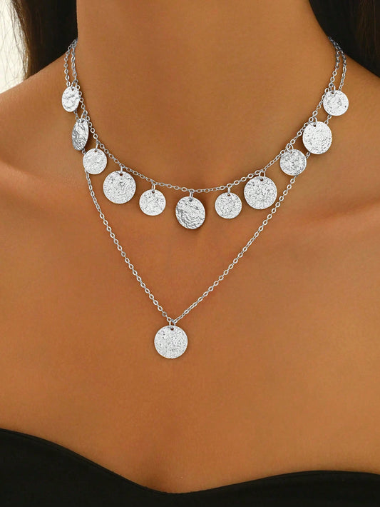 Collier pendentif femme chaîne multi-rangs style punk métallique