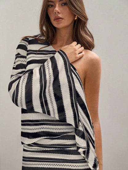 Robe rayée manche évasée femme