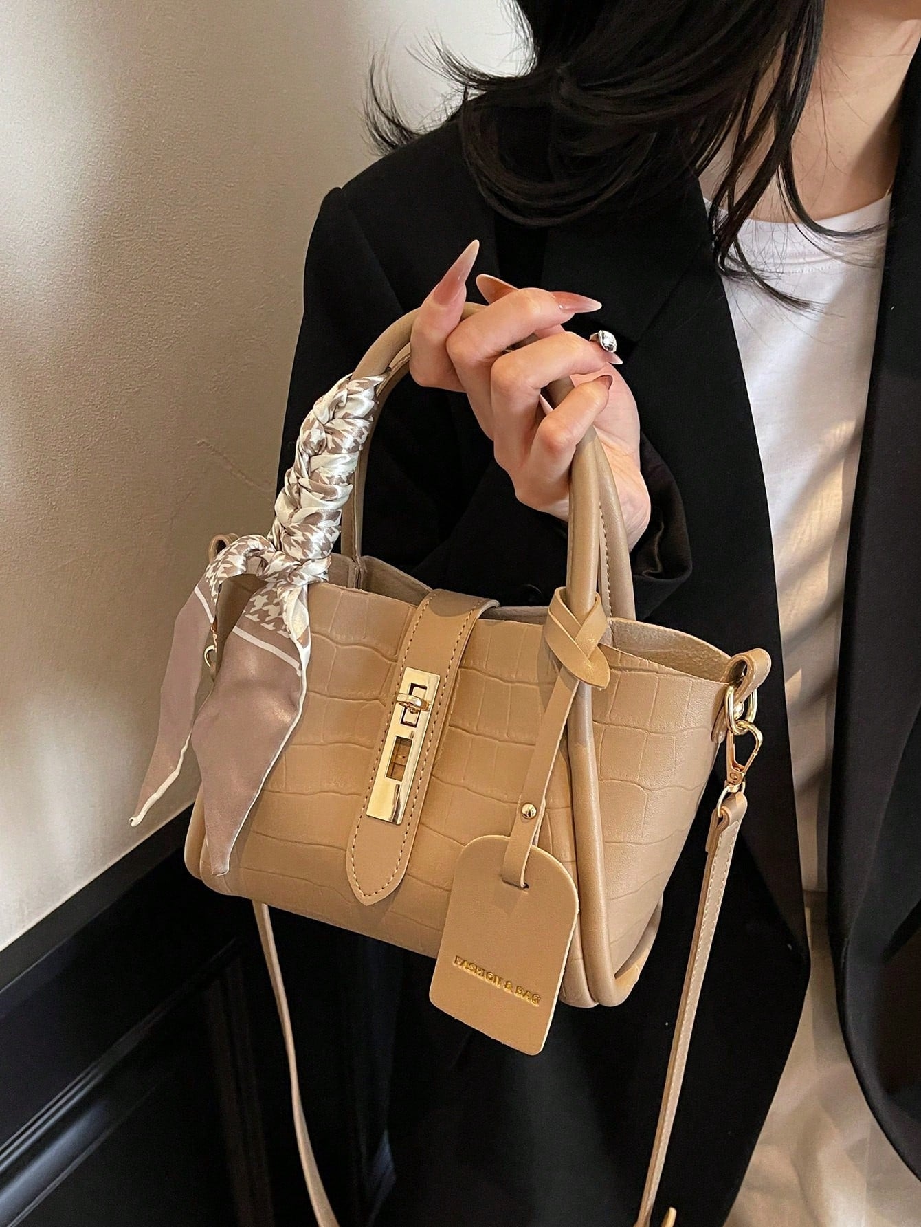 Sac bandoulière PU 2-en-1 avec écharpe