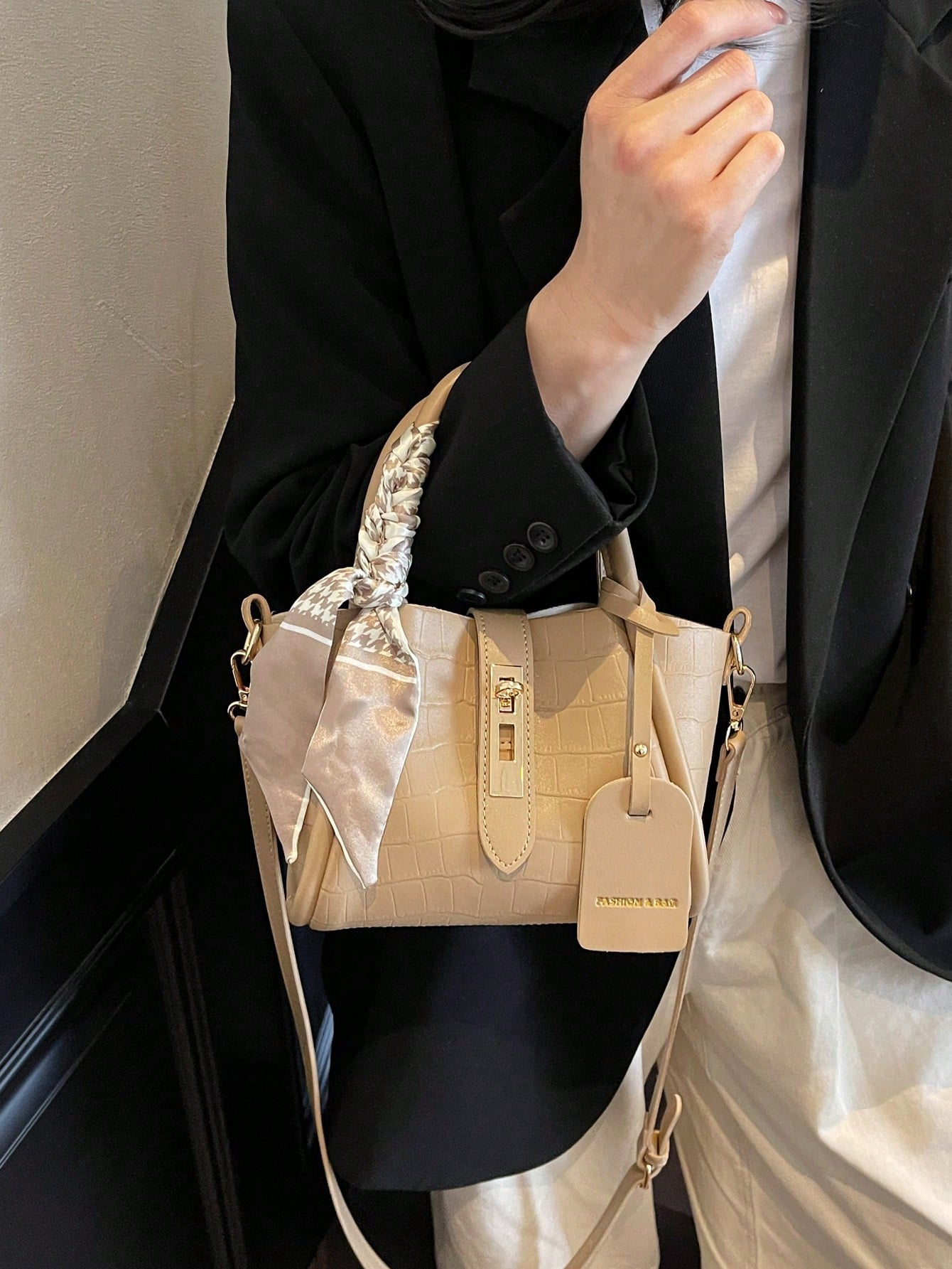 Sac bandoulière PU 2-en-1 avec écharpe