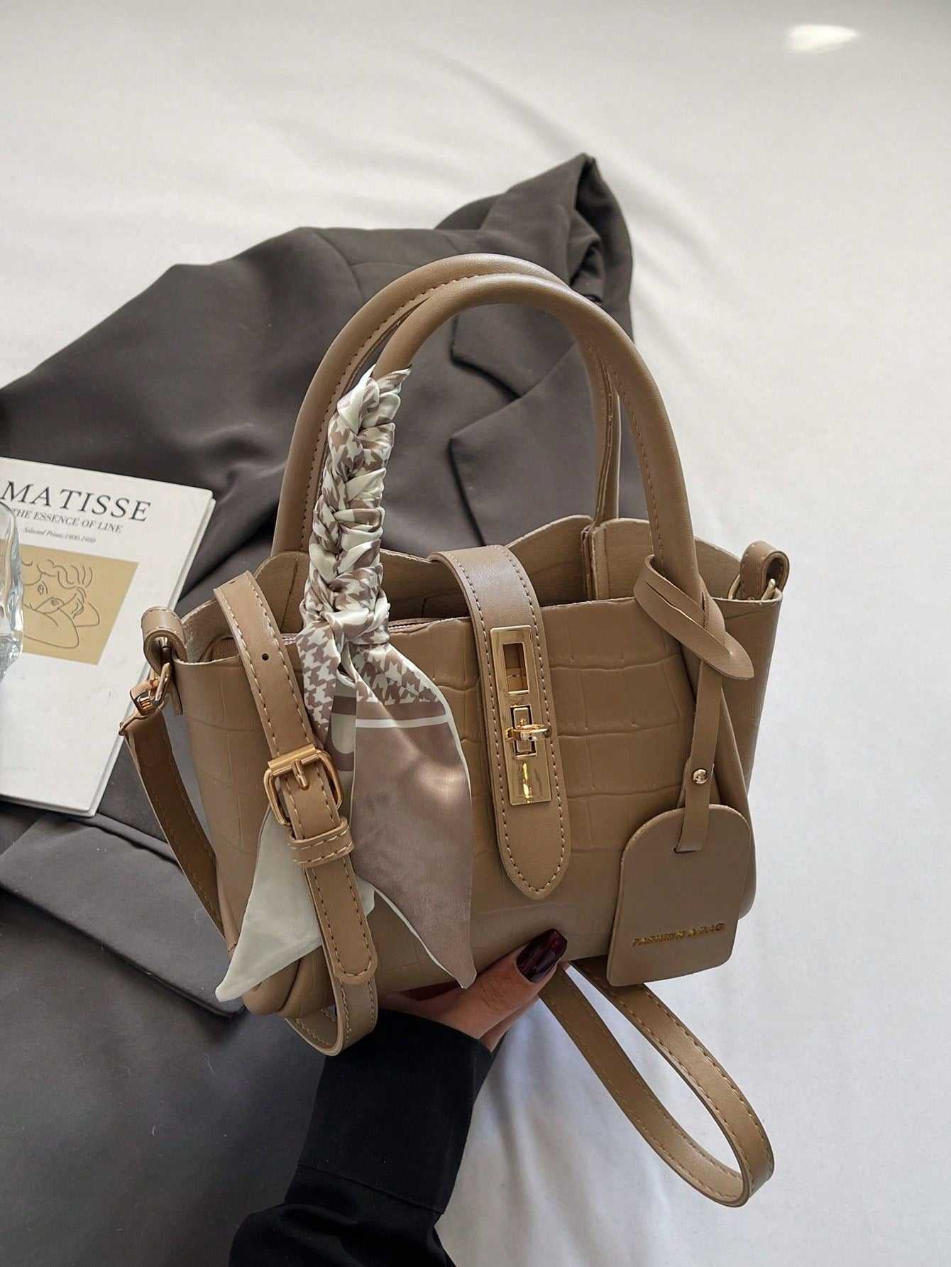 Sac bandoulière PU 2-en-1 avec écharpe